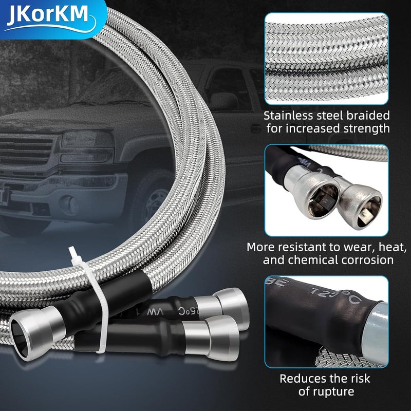 JkorkM Fuel Line 819-840 Compatible with 1999-2003 Chevy Silverado 1500 2500 HD 3500 GMC Sierra 1500 2500 HD 3500,819840 Flexible Stainless Steel Braided Fuel Hose Set OE#819-840 15043857 15765803 - Image 4